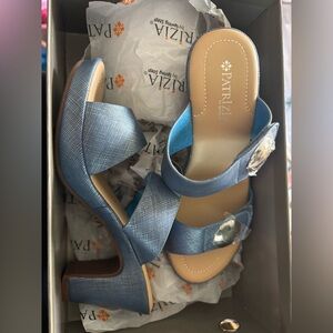 Blue Metallic Slip-On Heeled Sandals